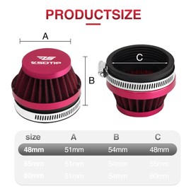 2PCS Motorcycle 48MM Air Intake Filter Universal Carburetor Air Filter Cleaner for Dirt Pit ATV SSR TTR Bike Breather Filter Fit for Many Different Carburetors (Red 48MM)