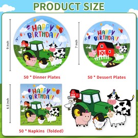 DYLIVeS Farm Animals Birthday Party Decorations, Disposable Farm House Theme Paper Dinner Plates Dessert Plates and Luncheon Napkins Tableware Set Barnyard Animals Baby Shower Party Supplies, Serve 50