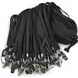 Antspirit Pack of 50 Cotton Lanyard Clip 32 Flat Blue Lanyard with Badge Clip Neck Lanyards for ID Cards/Badge (Black)