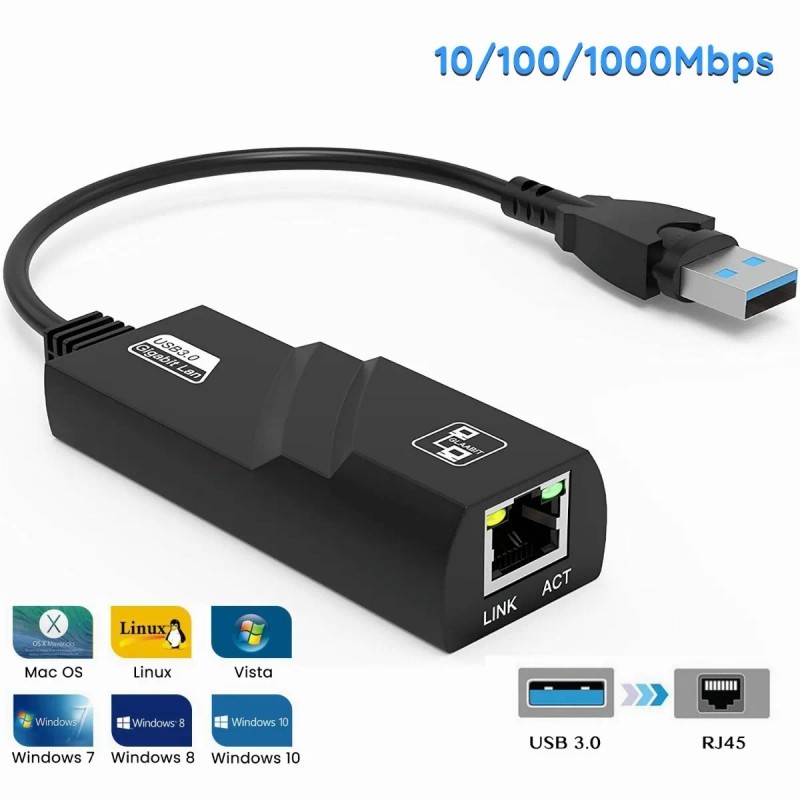 Adaptador Ethernet Usb 3.0 A Rj45 Gigabit Lan 1000mbps