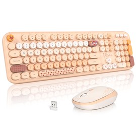 MOFII Wireless Keyboard and Mouse Combo, Cute Keyboard Full Size and Wireless Mouse, 2.4GHz Retro Typewriter Keyboard Wireless Mouse Set for PC/Desktop/Laptop/Windows (Yellow Colorful)