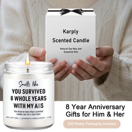 Karply 8 Year Anniversary Candle for Her, Him - Bronze Anniversary, Gifts for Men, Women - 8th Anniv. Gifts for Him, Her - 8 Year Wedding Anniv. Presents for Wife, Husband, Couples