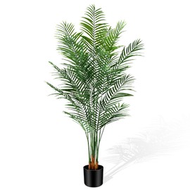 CyanGrove Artificial Areca Palm Plant 6.5Ft Fake Tropical Palm Tree, Perfect Faux Dypsis Lutescens Plants in Pot for Indoor Outdoor House Home Office Garden Modern Decoration Housewarming Gift