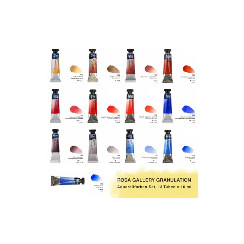 Rosa Gallery Granulation Professional Watercolour Paints 13 Tubes x 10