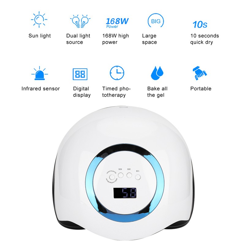 168W Professional Intelligent Nail Curing Machine LED UV Gel Nail