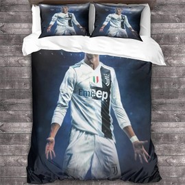 Zbeiba Ranelda Bed Linen Set, 135 x 200 cm, Adult Children's Duvet Cover, 3D Football Star Bed Linen Set with Zip and Pillowcase (A4, 135 x 200 cm + 2 x 80 x 80 cm)