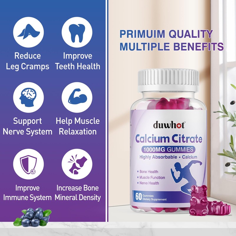 duwhot Calcium Citrate Gummies, Chewable Calcium Citrate 1000mg for Bone,