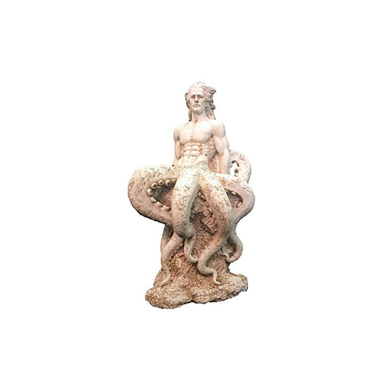 21 in. Octoman Nautical Male Mermaid Distressed Antique White Beach