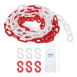 sourcing map Plastic Chain 30 FT/9.2 M, Safety Chain Red White Plastic Chain Link Barrier with Zip Ties and S-Hooks for Crowd Control Queue Line Fence Decoration