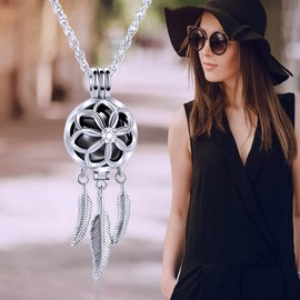 shajwo Cremation Jewelry Dream Catcher Urn Necklace for Ashes Women Grils Feather Angel Wing Keepsake Memorial Hollow Ashes Pendant,Black