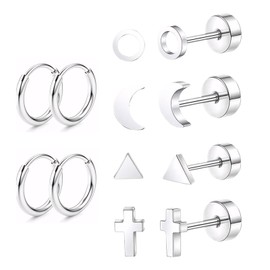 6 Pairs of Titanium Earrings, Women's Health Stud Earrings, Titanium Women's Spiral Pierced Stud Earrings with Flat Back for Men and Women for Multiple Ear Holes, Cotton