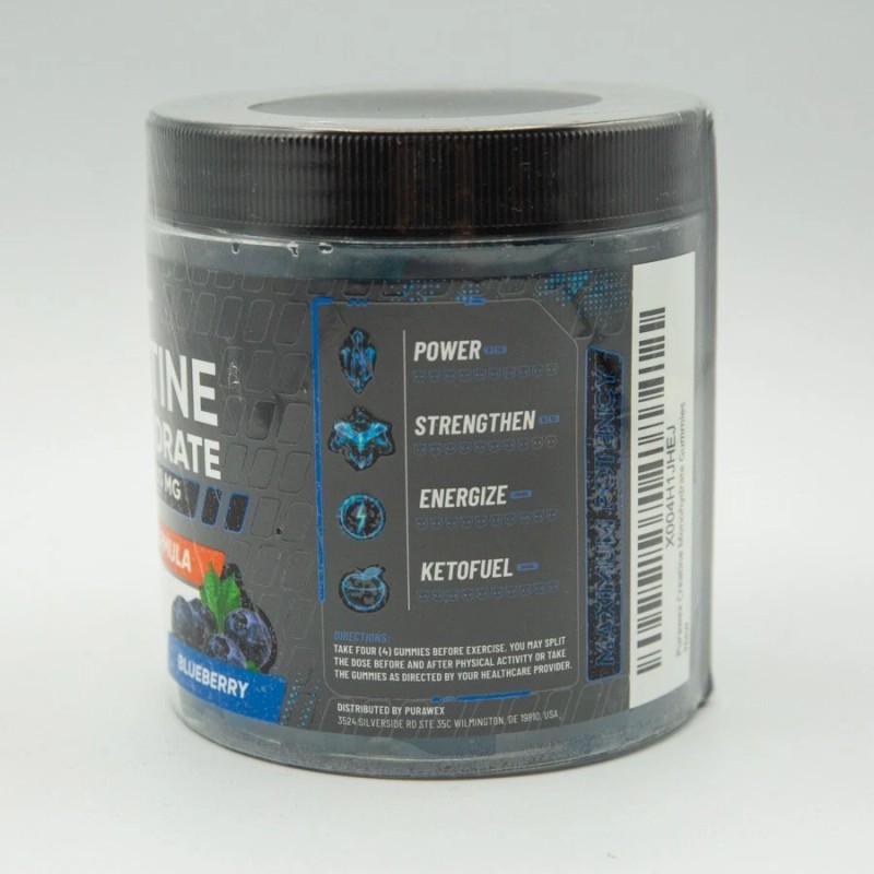 Purawex Creatine Monohydrate 8500mg Complex Blueberry Gummies 120, ex 03/2027