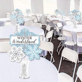 Big Dot of Happiness Winter Wonderland - Snowflake Holiday Party and Winter Wedding Centerpiece Sticks - Showstopper Table Toppers - 35 Pieces