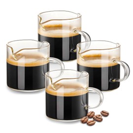 HCengTriz Espresso Cups 4-Piece set, 4 OZ Double Spout Cup with Handle, Clear Glass Espresso Accessories, Espresso Shot Glass with V-Shaped Spout for Espresso Machine, Milk Cup