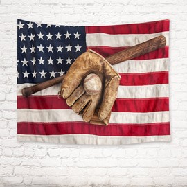 HVEST Sport Tapestry Baseball Glove and Bat Wall Hanging American Flag Wall Tapestry for Bedroom Living Room Dorm Party Wall Decor,92.5Wx70.9H inches