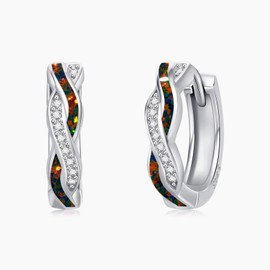 TakNii Hoop Earrings for Women S925 Black Opal Earrings Sterling Silver Cubic Zirconia Hypoallergenic Huggie Earrings for Women Popular silver earringss Jewelry Gift