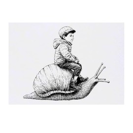 'Boy Riding Snail' Temporary Tattoo - Water Resistant, Skin-Safe, Non-Toxic Transfer (TO00076761)