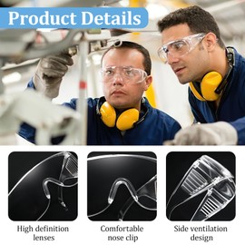 ROTKUSZ 6 Stück Schutzbrille, Transparent Schutzbrille für Brillenträger, Kratzfest Augenschutzbrille, Labor Schutzbrille, Sicherheitsbrille mit Anti Fog und UV-Beschichtung, für Baustelle, Werkstatt