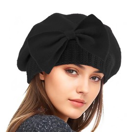 Century Star Lady French Beret Hats for Women Chic Wool Beret for Adults Fashionable Winter Warm Cap Beanie Hats Black One Size
