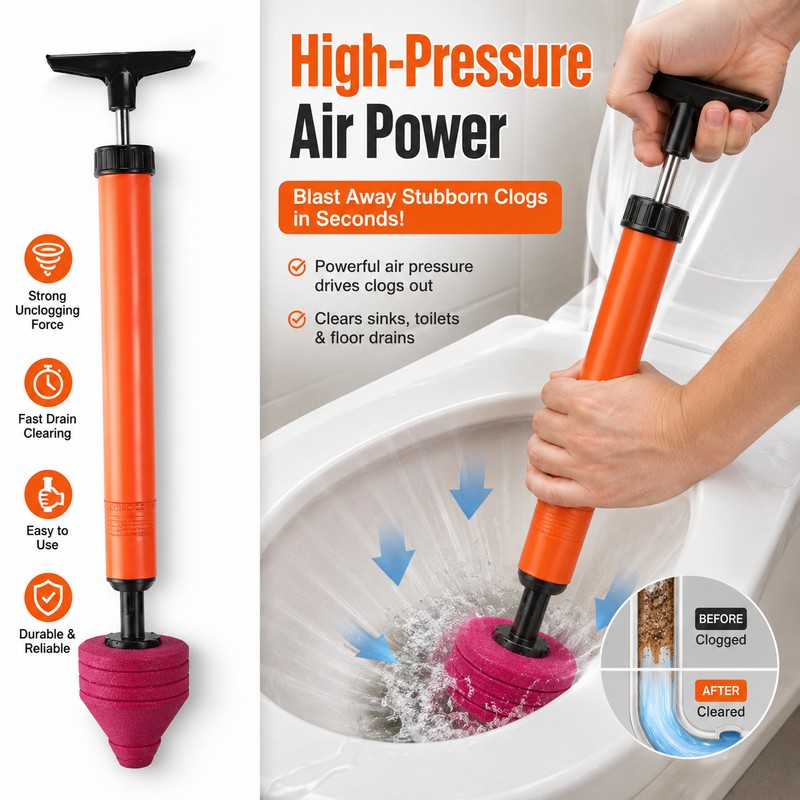 High Pressure Air Plunger for Drain Cleaning – Ergonomic Toilet