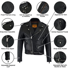 Dream Apparel Leather Motorcycle Jacket for Men Moto Riding Classic Biker Jacket, Black