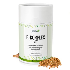 Sanuvit B Complex Vit / 60 Capsules with All 8 B Vitamins from Plant Sources in Bioactive Forms