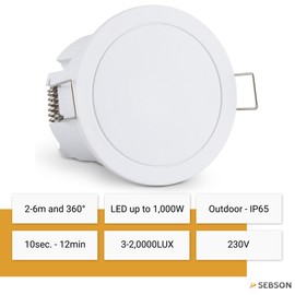 SEBSON Motion Sensor Outdoor IP65 Ceiling Flush-Mounted 6m/360° HF Sensor