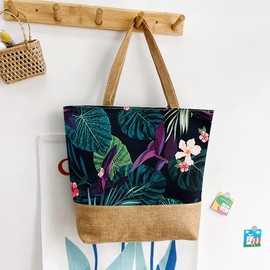 crazy bean Large Beach Bag Prints with Zip Shopper Bag Women's Tote Bag Travel Shopping Everyday, Green plants