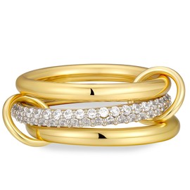 Eioi & Lmnm Gold Rings for Women Non Tarnish, 18K Gold Plated Interlocked Stackable Rings, Trendy Stacking Gold/Silver Two Tone Milti-Link Connected Ring, Fashion Jewelry for Women (D, 7)