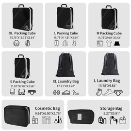 SINZUX 8-Piece Black Compression Suitcase Organiser Set, Ultralight Compression Packing Cubes, Expandable Packing Cubes, Suitcase Organiser, Travel Organiser, Travel Organiser for Suitcase, Backpack,