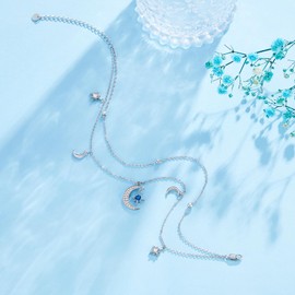 Palpitate Star Moon Anklet for Women,Moon Stars Anklet Bracelet Double Foot Chain Beach Anklets Jewelry Birthday Gifts for Her