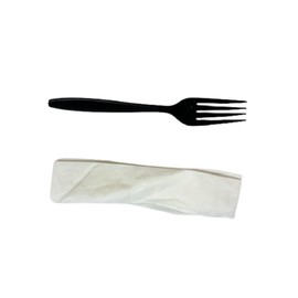 DHG PROFESSIONAL Disposable Heavy Duty Black Plastic Fork Kit | 6.0g Fork, 13"x16" 2-Ply White Napkin, Individually Wrapped | To-Go Utensil Set, 250 Pieces