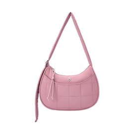 WESTBRONCO Puffer Crescent Shoulder Bags for Women Puffy Quilted Handbags, Nylon Shoulder Purse with Adjustable Strap, Dark Pink, Minimalist, Contemporary