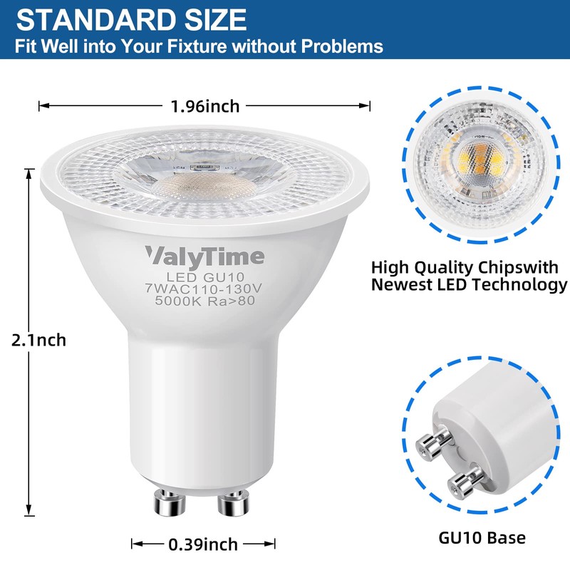 Valytime GU10 LED Bulbs 7W Day White 5000K (50W -60W-75W