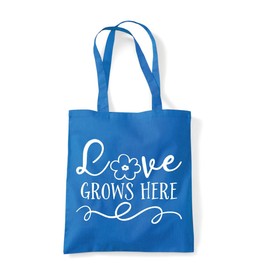 Love grows here (flower style) home statement [CM17FH] tote shopping bag - Sapphire