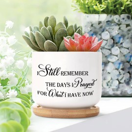DecStic I Still Remember The Days I Prayed for What I Have Now Planter Ceramic Bible Verse Round Plant Pots with Drainage Holes and Bamboo Tray Pot for Indoor Outdoor Garden