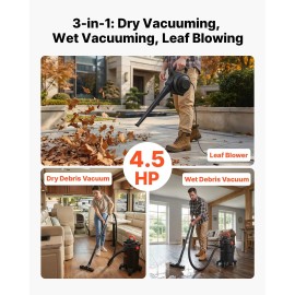 11 Gallon 3-in-1 Portable Shop Vac 4.5 Peak HP Wet Dry Vacuum Cleaner with Dual-Filter 1350W Input Power BlowerSpecification: 11 Gallons+4.5 Peak HP+Wet/Dry