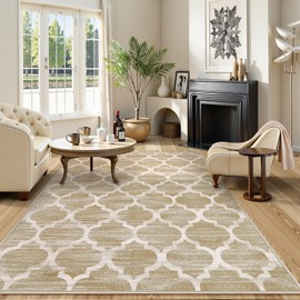 Lahome Boho 5x7 Rug Machine Washable Area Rugs,Moroccan Rugs for Living Room Soft Bedroom Rugs Low Pile Non-Slip Neutral Large Farmhouse Carpet for Dining Room Beige/Brown