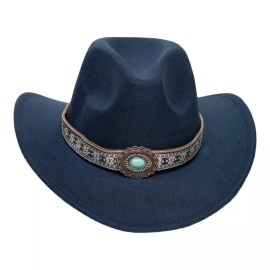 Syrios Gifts Navy Blue Western Cowboy, Cowgirl Hat, Turquoise Ribbon,Men Women Retro, Tribal