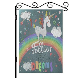 AOYEGO Cute Unicorn Garden Flag Small Vertical Double Sided 12.5 x 18 Inch Rainbow Dream Kids Party Burlap Yard Outdoor Decor