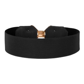 BlackButterfly Wide Cinch Stretchy Elastic Material Waistband Retro Golden Bow Buckle Waist Belt, black