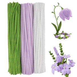 300 Pcs Purple Pipe Cleaner Craft Set,Thick Fluffy Chenille Stems for DIY Craft Projects,Creative Decorations,Floral Arrangements(11.8 inch x 0.23 inch)