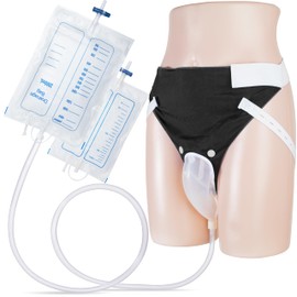 Wearable Urine Collector Set with Cotton Fixing Pants 2000ml Night Bag and 1000ml Day Bag Reusable Silicone Capsule with 1.2M Flexible Tube for Men and Elderly, Elderly Men Black