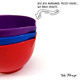 TQGEAR Mixing Bowl with spout and Handle | Set of 3 - Red, Blue, Purple | Beautifully Coloured Bowl Set | Compact, Stackable & Ergonomically Designed | Proudly Made in The UK