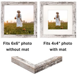 6x6 Picture Frames, Display Photos 4x4 with Mat or 6x6 without Mat, Poster Frame for Wall and Tabletop, Distressed White