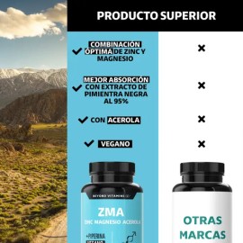 Zinc Magnesio Acerola (zma) | Con Piperina (pimienta Negra) Para Máxima Absorción | Magnesio Complex - Vegano Vitaminas Mujer / Hombre - (180 Cápsulas