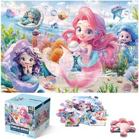 Jumbo Floor Puzzle for Toddlers & Kids Ages 3-5, 48-Piece Mermaid and Underwater Large Jigsaw Puzzle with Educational Fun, Great Gift for Boys & Girls Ages 4-8