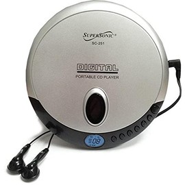 SuperSonic SC-251 Digital Portable Personal CD Player - CD-R/CD-RW Compatible, Random and Repeat Playback - Stereo Earphones Included