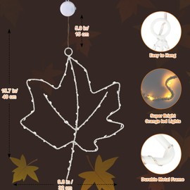3 piezas de decoración de ventana de otoño, luces de hoja de arce, funciona con pilas, luces de ventana de Acción de Gracias con temporizador, marco de metal LED para colgar ventana de otoño, luces de