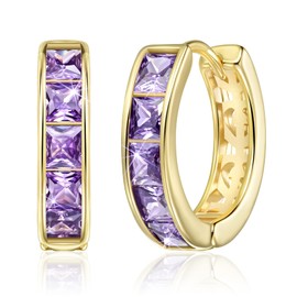 Linawe Purple Gold Hoop Earrings for Women Trendy, Cubic Zirconia Amethyst Earrings Studs, Helix Cute Small Cuff Hoop, Huggie Earrings, Ear Tragus Safety Pin Cartilage